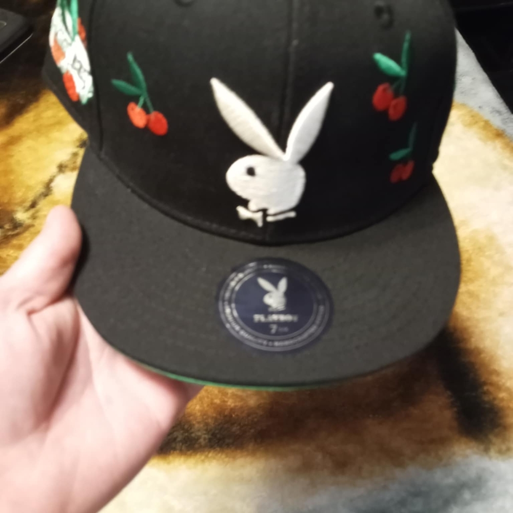 Playboy Black Cap with Cherry Embroidery